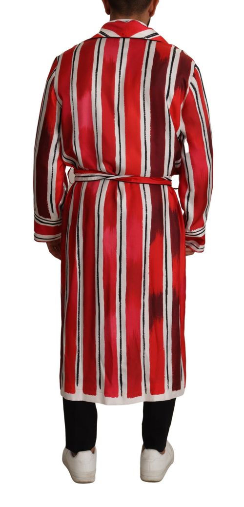 Striped Silk Robe — Red