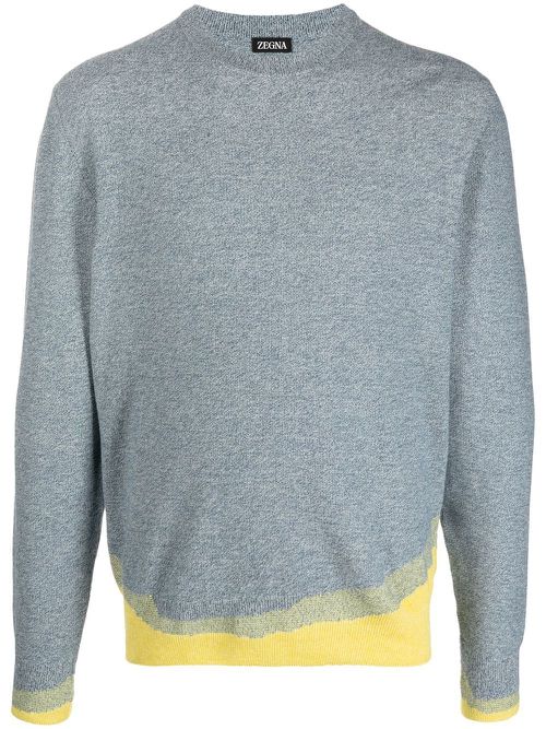Ribbed-knit crew neck sweatshirt - Blue