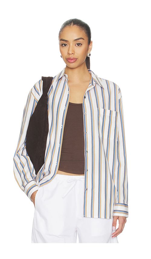 LESET Yoshi Stripe Classic Button Down in White,Blue. L. Also in M