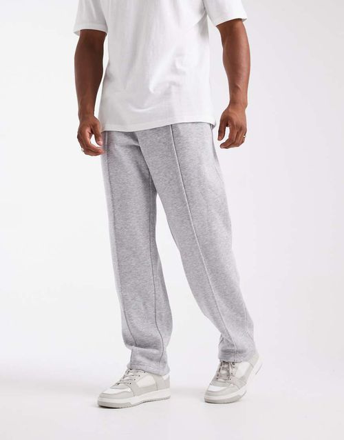 Wide leg jogger with pintuck in grey marl