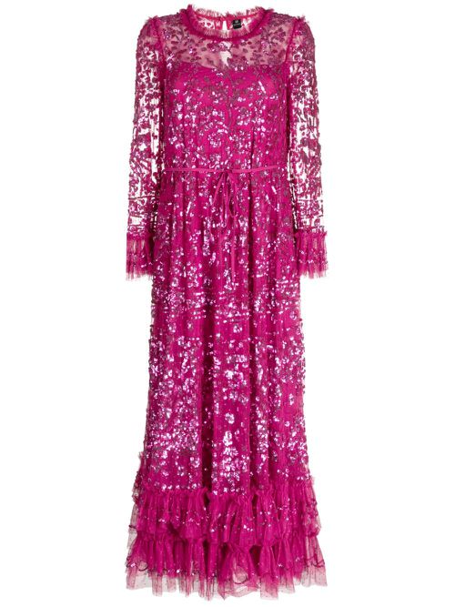 Sequinned ruffled maxi dress - Purple