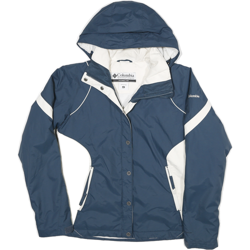 COLUMBIA Womens Blue & White Outdoor Jacket L Polyester Blend Zip Hooded