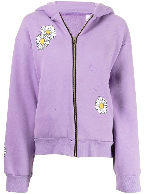 Daisy-print stretch-cotton hoodie - Purple