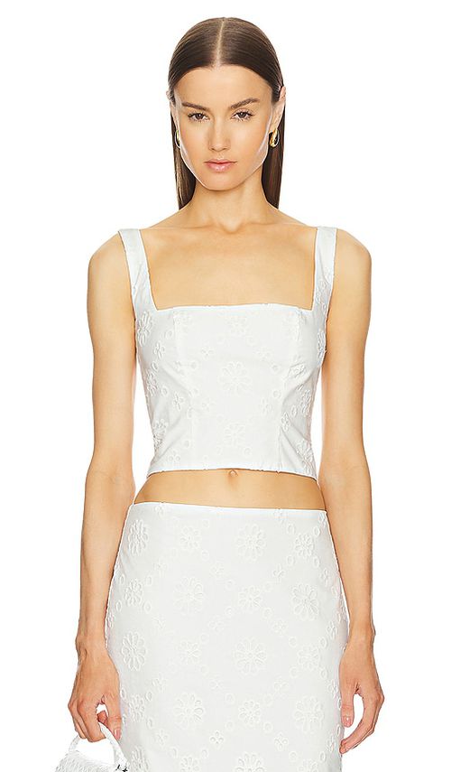 Helsa Eyelet Corset Top in Antique White. S also in