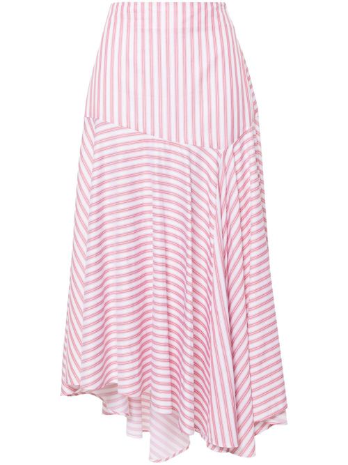 Volant striped asymmetric skirt - White