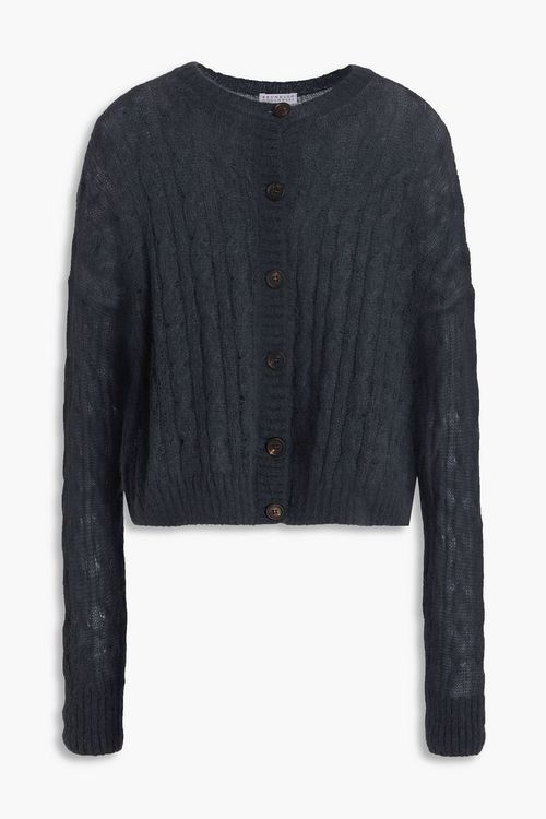 Cable-knit mohair-blend cardigan - Blue - XXL