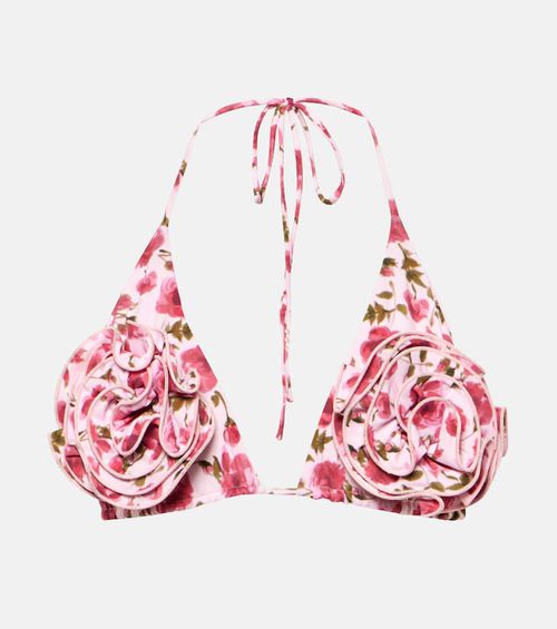 Floral-appliqué triangle bikini top