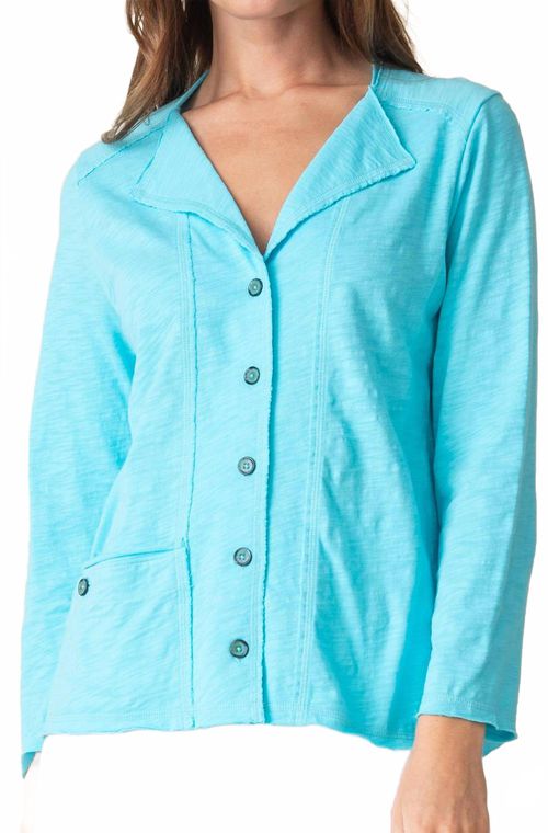 Cotton Pebble Rolled Edge Cardigan In Malibu