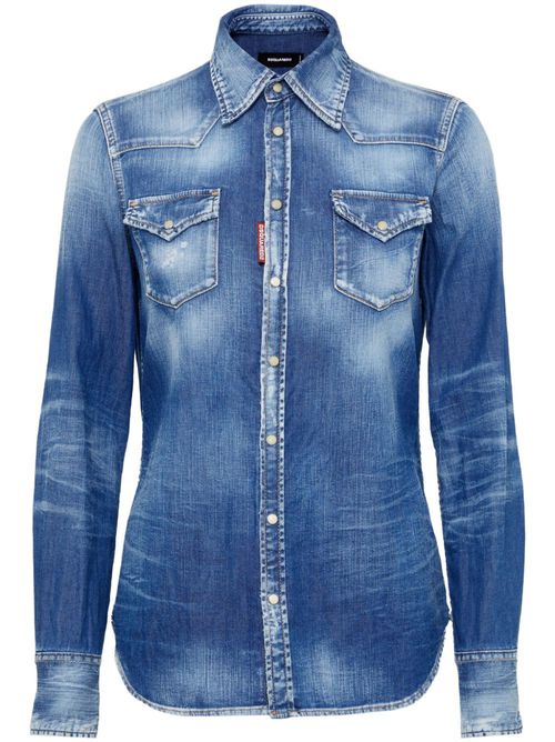 Whiskering-effect denim shirt - Blue