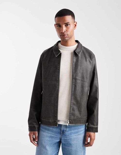 Faux leather harrington in black