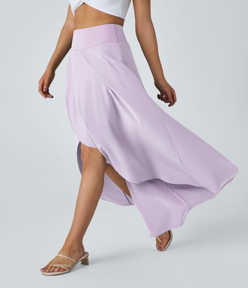 Breezeful™ High Waisted High Low Ruffle 2-in-1 Flowy Quick Dry Casual Regular Maxi Skirt  - Leisurely Lavender