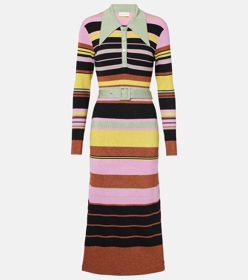 Striped metallic midi dress