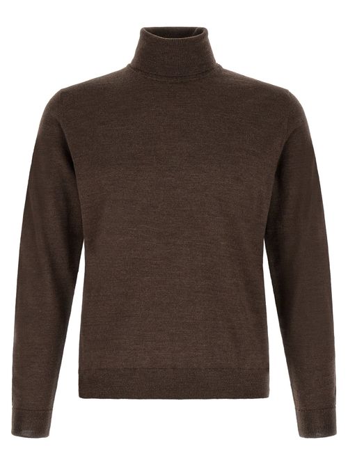 Virgin Wool Turtleneck Sweater — Brown
