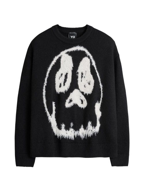 Skull-Graphic Wool Blend Sweater — Black