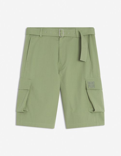 Belted Cargo Bermuda Green Cotton Pant - Men