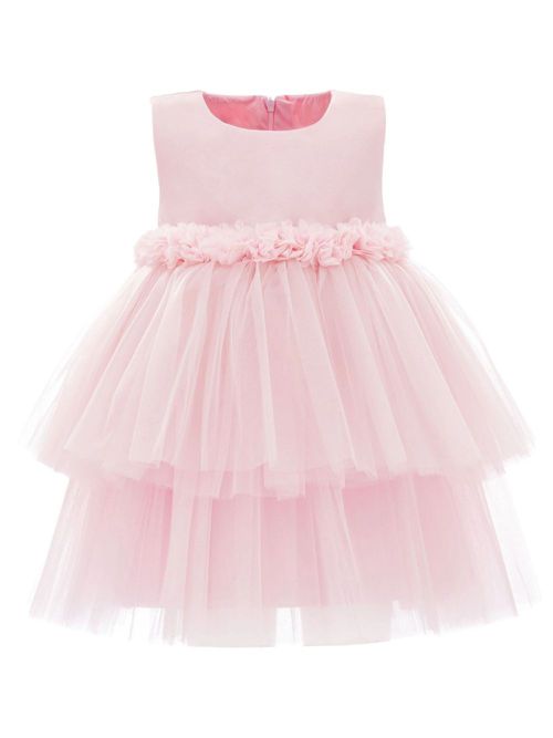 Floral-embellished tulle-skirt dress - Pink