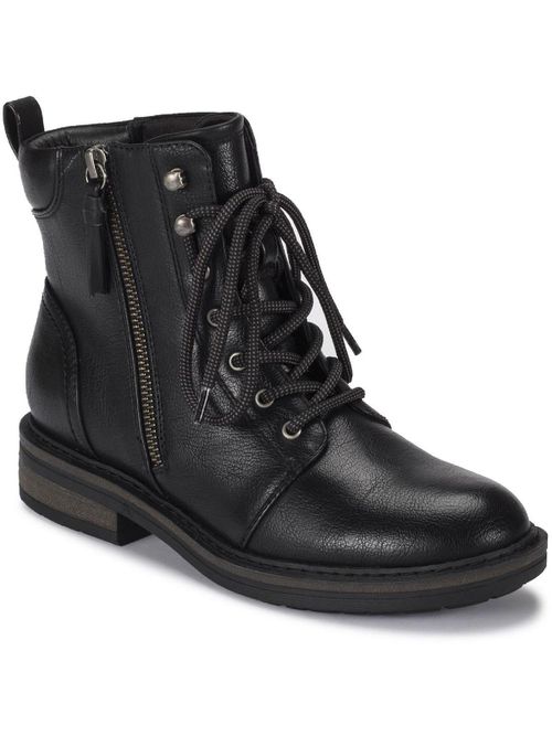 Amysue Womens Faux Leather Heels Combat & Lace-up Boots