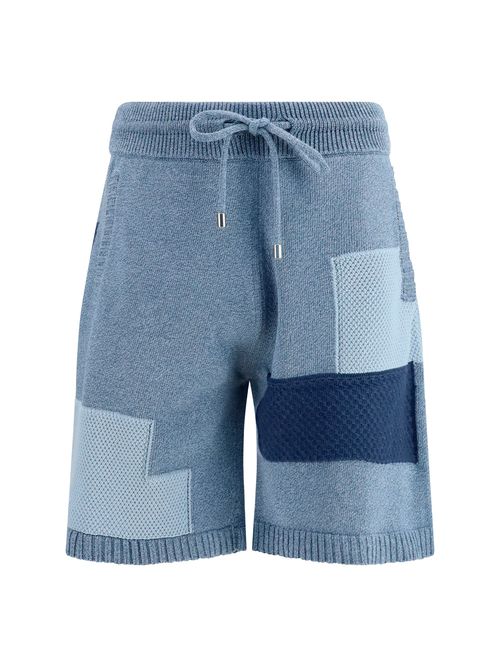 Patchwork Cotton Knit Bermuda Shorts — Blue