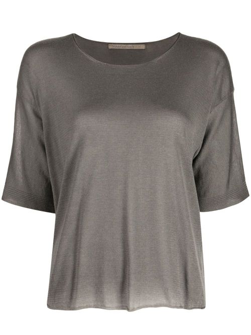Round-neck ribbed-cuff T-shirt - Grey