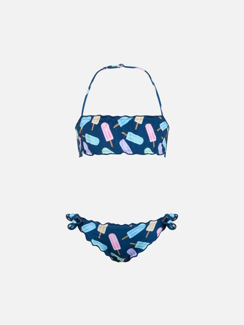 Girl Classic Bandeau Bikini Emy With Popsicles Print Blue