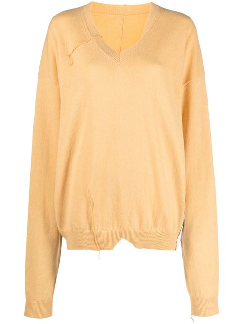 V-neck distressed jumper - Yellow