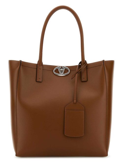 Valentino Garavani Women's Caramel Leather Medium Vlogo Locker Shopping Bag in Beige O Tan | 5Y0B0C97ZZA Color N58