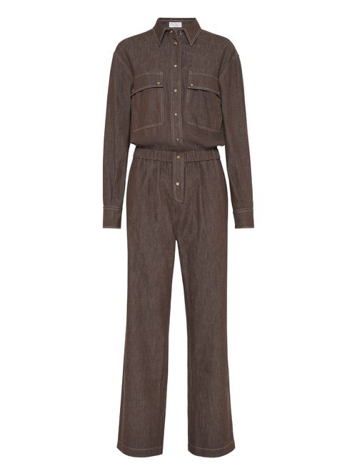 Brunello Cucinelli cotton denim jumpsuit - Brown