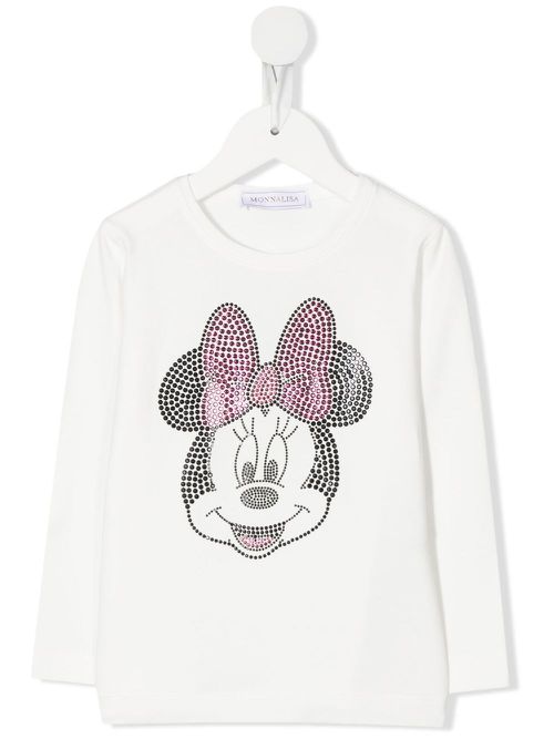 Minnie-motif rhinestone T-Shirt - White