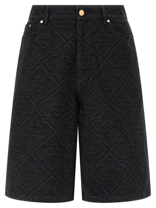 Laser-Monogram Cotton Bermuda Shorts — Black