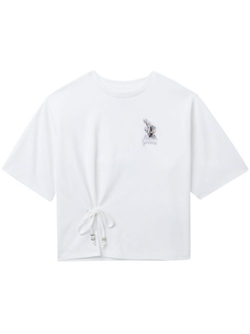 Tie-embellished cotton T-shirt - White
