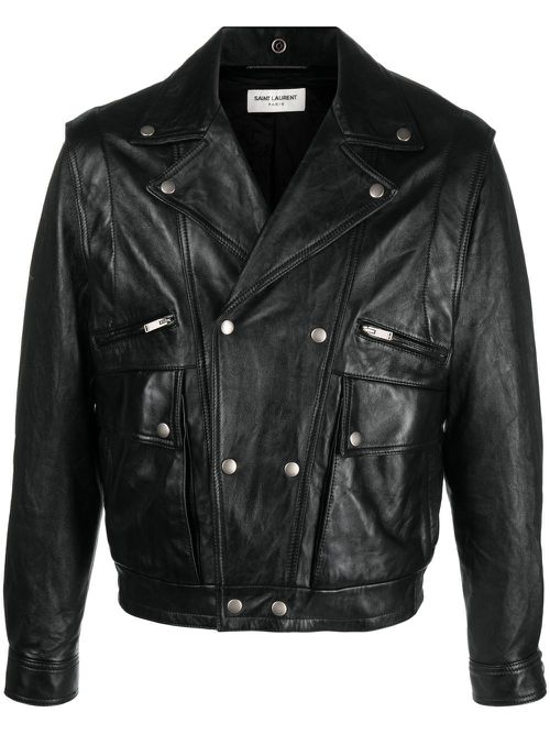 Crinkled-effect leather jacket - Black