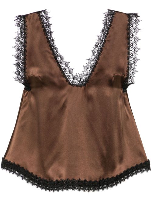 Lace-trim silk camisole - Brown
