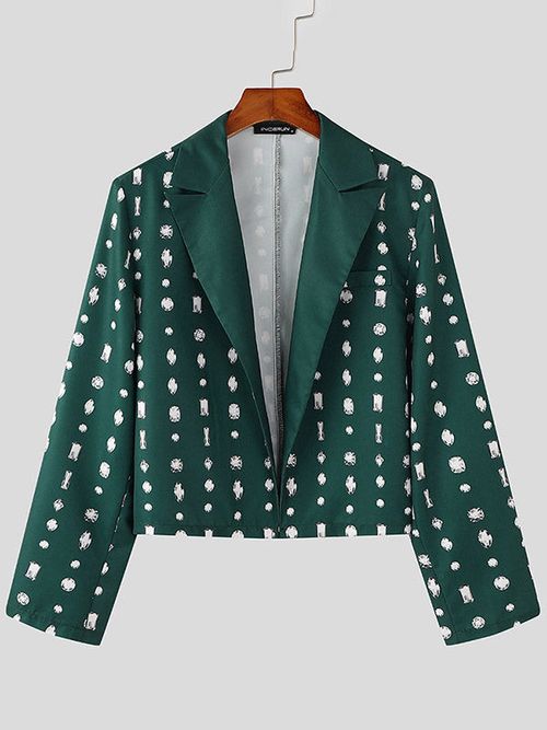 Mens Casual Print Long Sleeve Blazer SKUK79649 - Green / S