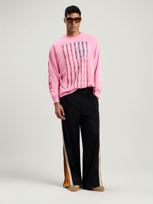 Flames Flag Long Sleeve T-shirt Man  Pink