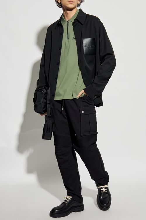 Shirt With Leather Pocket, Men's, Black