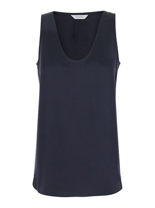 Blue Solid Scoop Neck Top