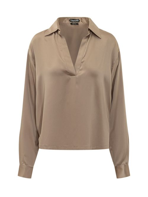 Beige Solid Shirt Collar Polo