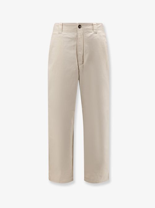Straight-Leg Cotton Denim Trousers — Beige