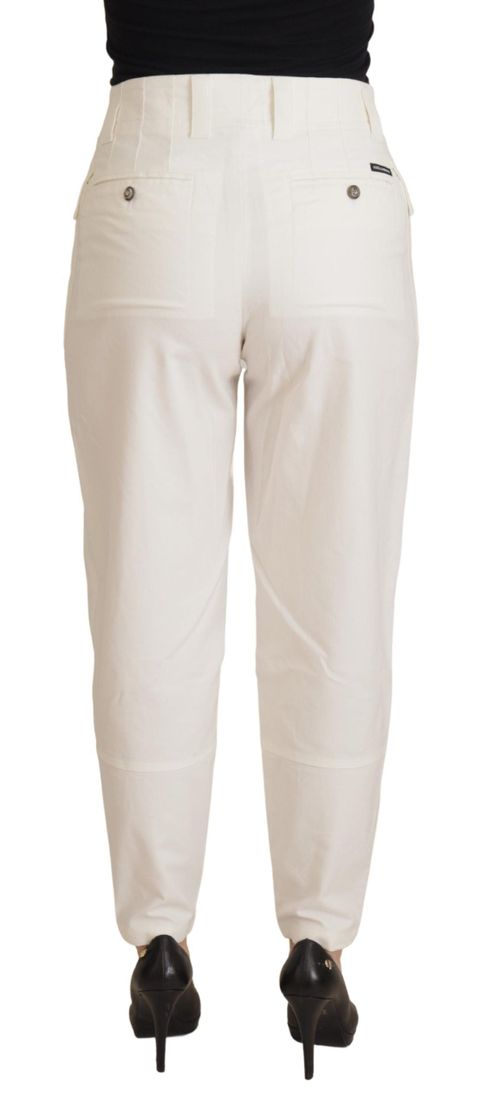 High-Waist Tapered Cotton Stretch Trousers — White