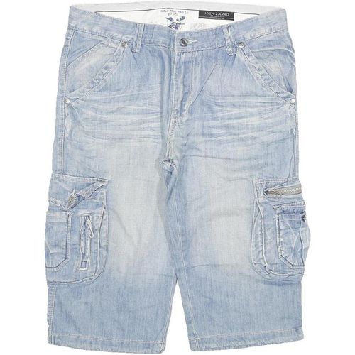 KENZARRO Mens Shorts Blue Cargo Denim W35 Cotton Blend Casual Length