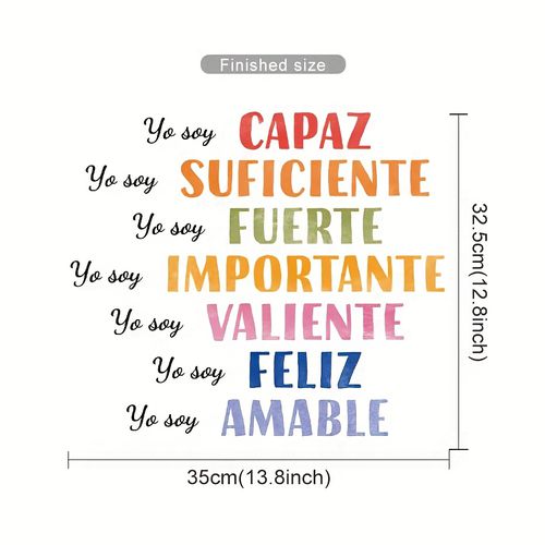 TEMU Spanish "" Motivational Watercolor Wall Sticker - Self-adhesive Pvc Decal With Inspirational Phrases , Suficiente, Fuerte, , , , - Decor