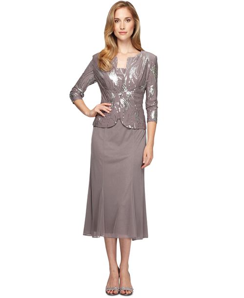Alex Evenings | Sequined A-Line Midi Dress and Jacket - Pewter | Realry