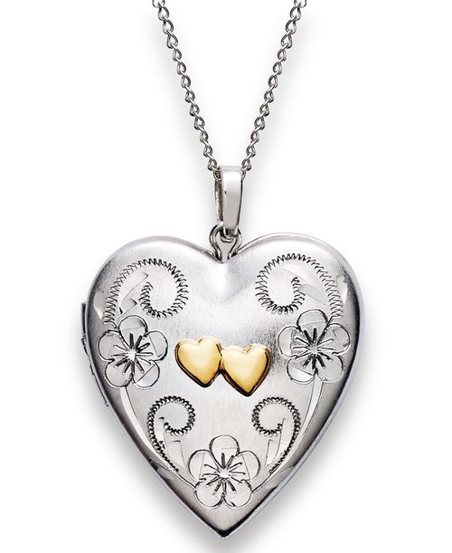 "Sterling Silver and 14k Gold Necklace, Heart Locket Pendant 18"" - Silver"