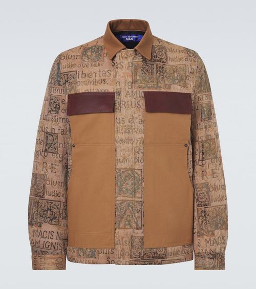 Leather-trimmed jacquard jacket