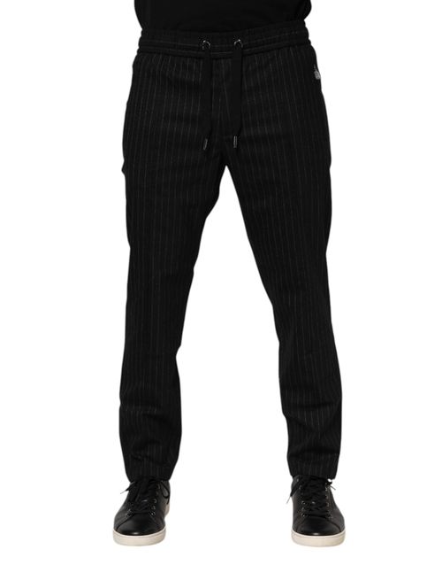 Striped Wool Jogger Pants — Black