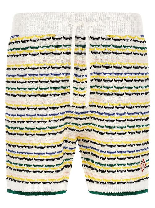 Tuck Stitch Cotton Knit Bermudas — Cream