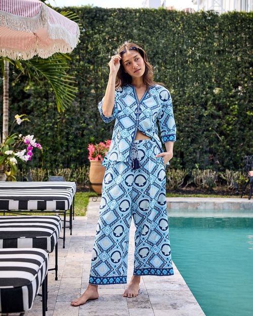 Organic Cotton Top & Pant Matching Set in Tide & Tile | Women's XS | Blue | Summer Outfit