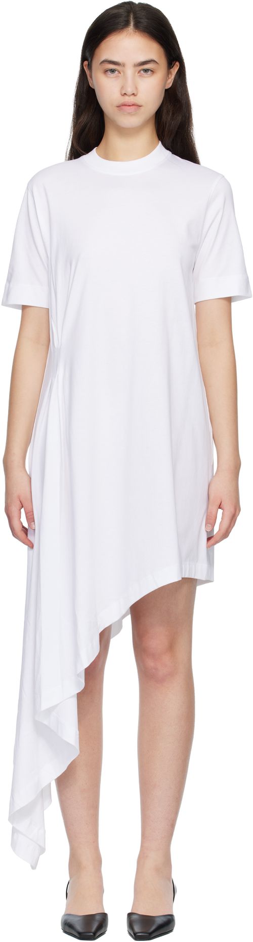 White IGARI Asymmetric T-shirt Midi Dress