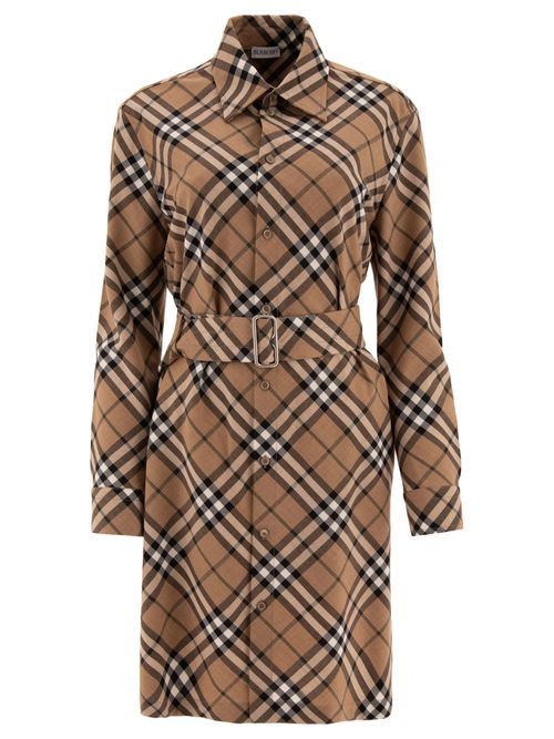 Check Wool Blend Shirt Dress Dresses