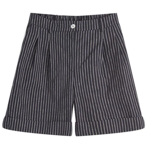 Women's Linen Stripe Pleated Short in Stone Stripe